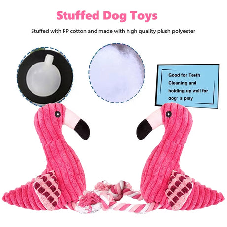 Flamingo Plush Dog Toy: Squeaky, Chew Rope, Teeth Cleaning