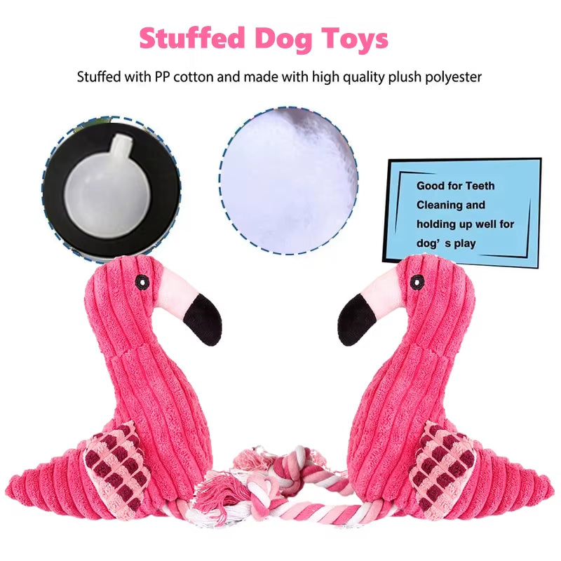 Flamingo Plush Dog Toy: Squeaky, Chew Rope, Teeth Cleaning