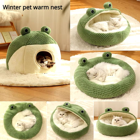 Frog Shape Pet Nest Winter Warm Dog Cat Bed Plush Mattress