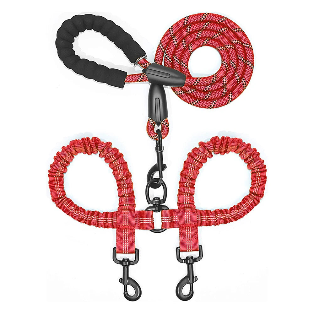 2 Dogs Leash Coupler Double Twin Lead Walking Dog Leashes