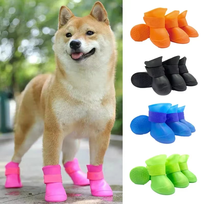 4Pcs Waterproof Anti-Slip Rubber Rain Boots for Dogs & Cats