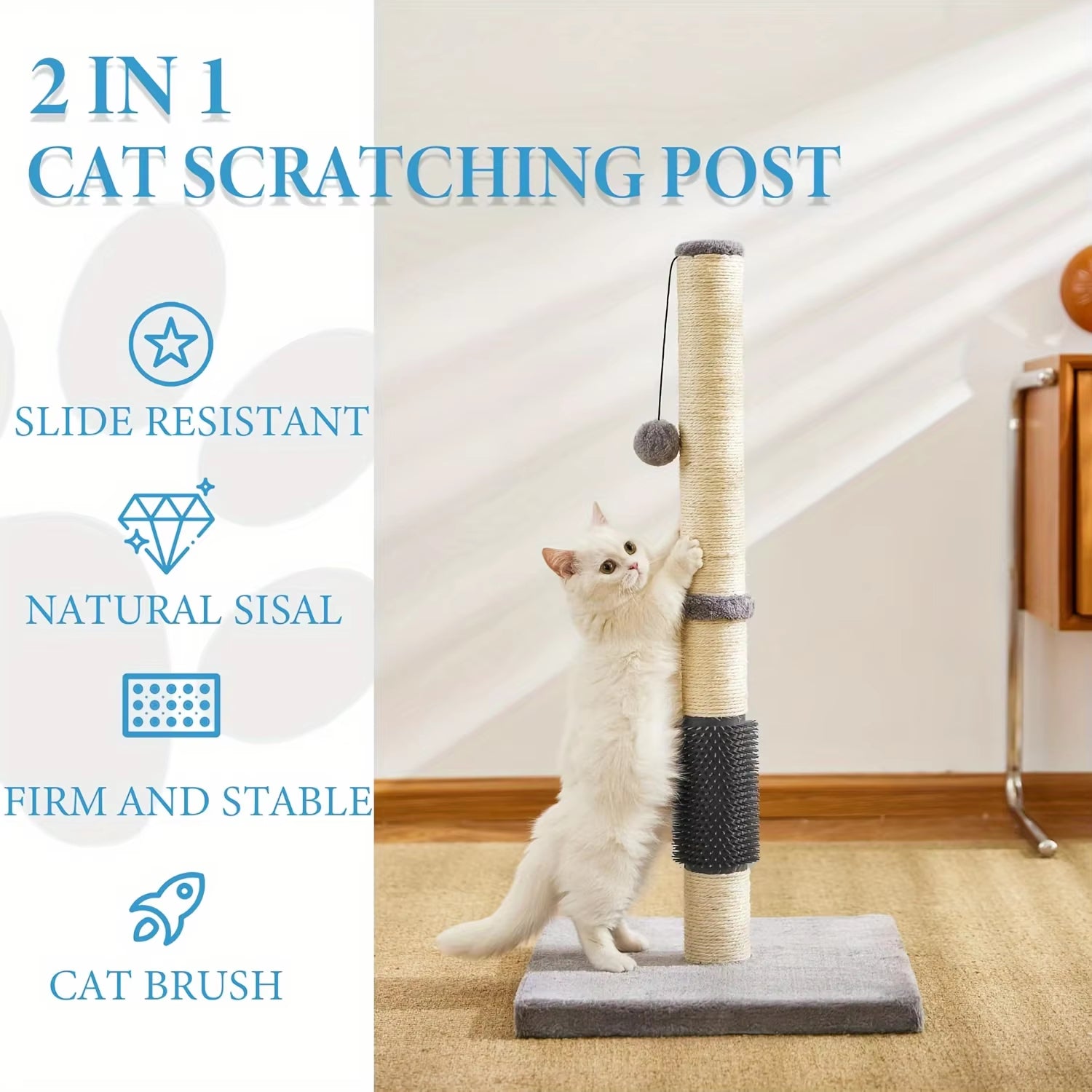Cat Scratching Post with Groomer, Sisal Rope, Hanging Ball