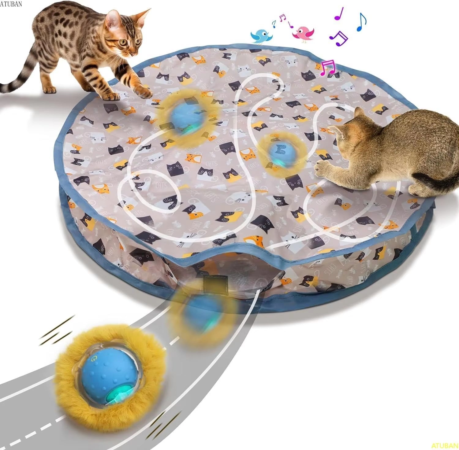 Interactive Electric Cat Toy, Motion Activated, Chirping, Hide & Seek