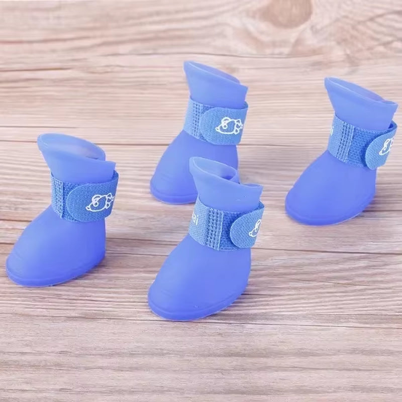4Pcs Waterproof Anti-Slip Rubber Rain Boots for Dogs & Cats