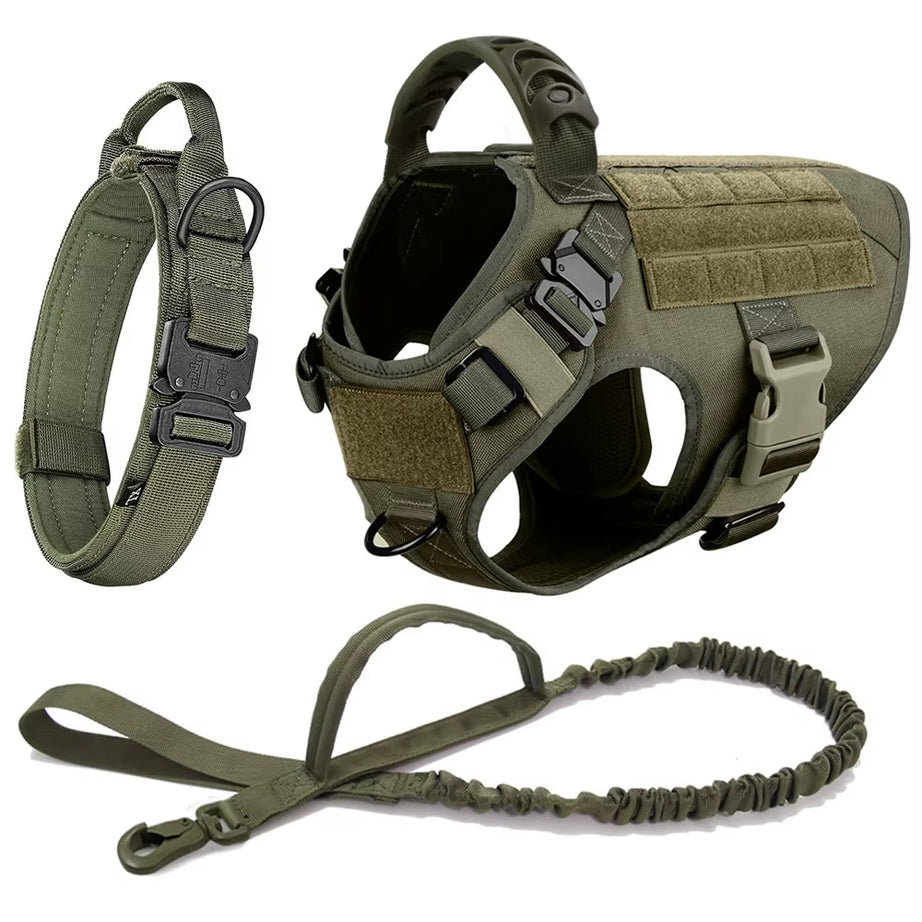 Tactical Dog Harness Leash Collar Set for Large Dogs