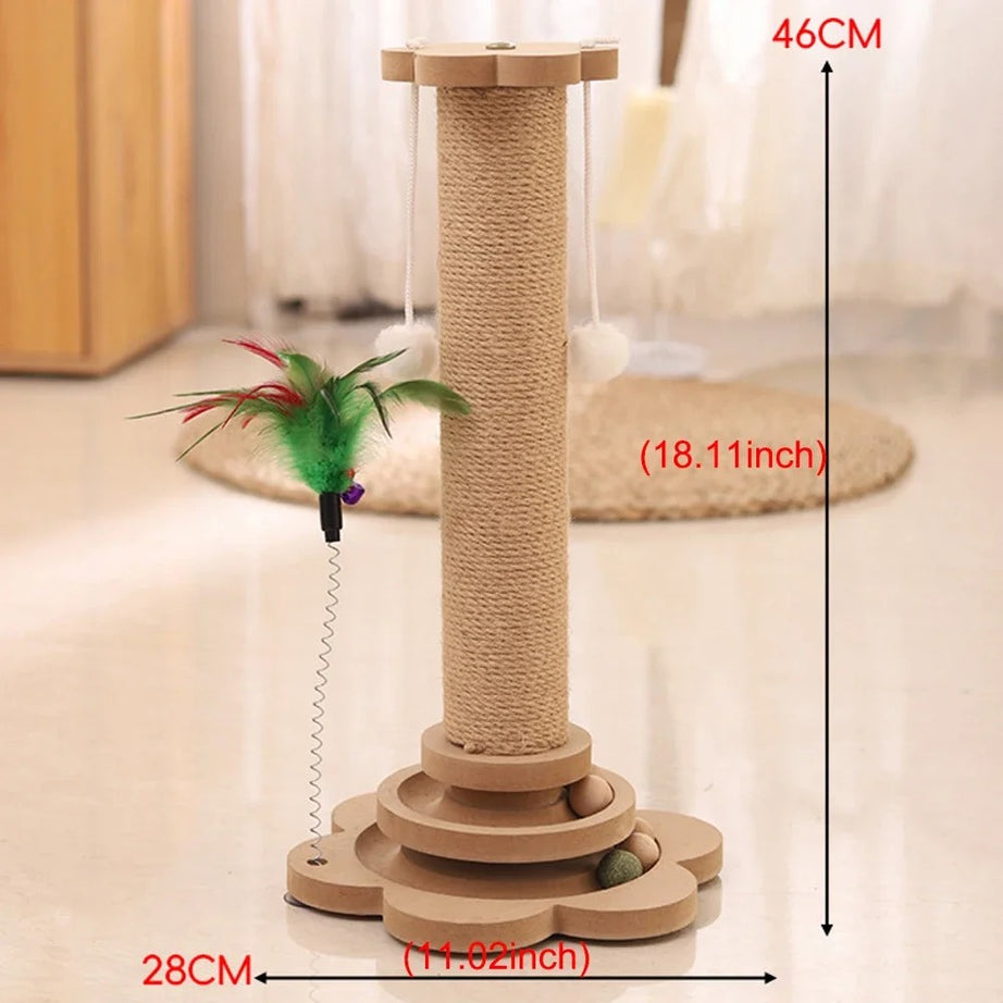 Durable Sisal Cat Scratcher Toy with Turntable & Wood Base