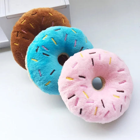 Soft Plush Donut Dog Toy with Squeaker – Cute & Chewy Fun