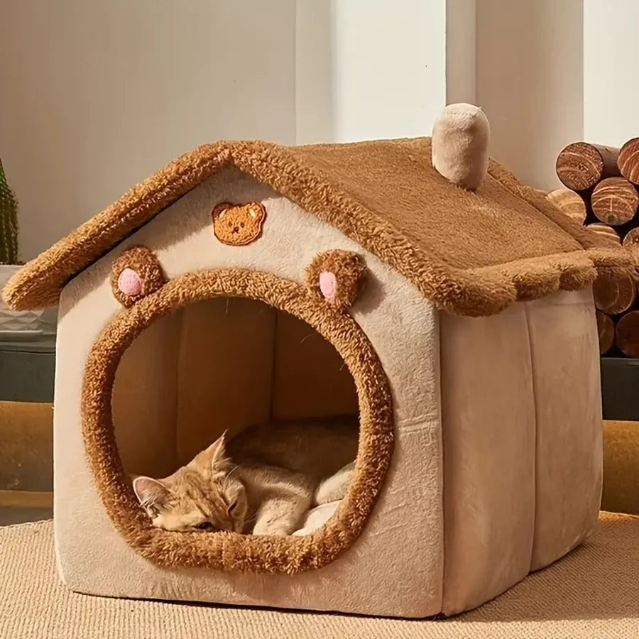 Foldable Cat Dog Bed House – Washable Pet Cave Sofa