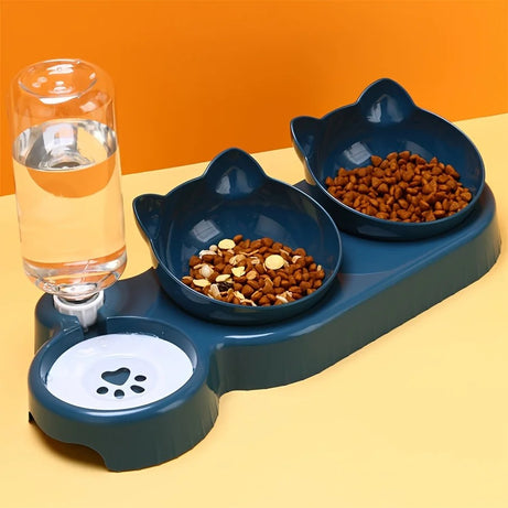 3-in-1 Tilted Cat Bowl Set with Water Feeder & Bottle