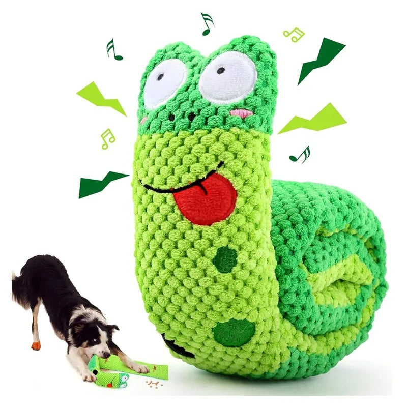 Durable Squeaky Dog Puzzle Toy – Plush Snail Feeder Toy