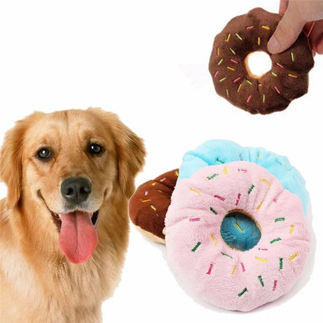 Soft Plush Donut Dog Toy with Squeaker – Cute & Chewy Fun