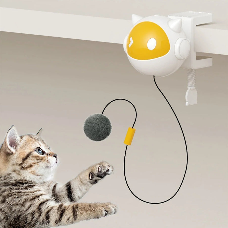 White Electric Cat Toy with Replaceable Hair Ball, Clip-On