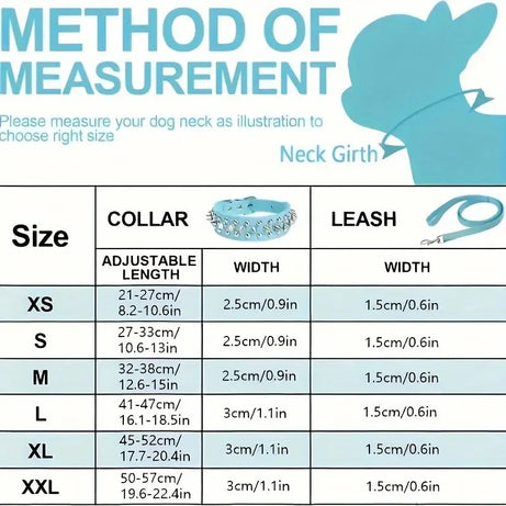 Spiked Leather Dog Collar & Leash Set for Walking