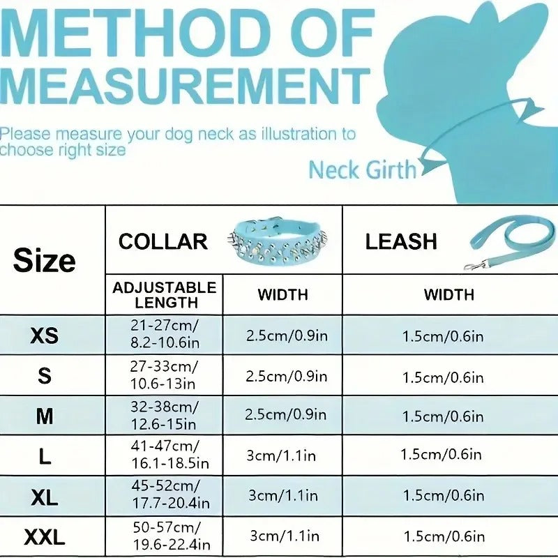 Spiked Leather Dog Collar & Leash Set for Walking