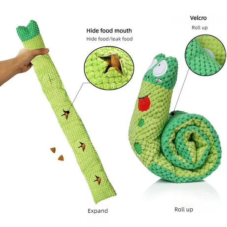 Durable Squeaky Dog Puzzle Toy – Plush Snail Feeder Toy