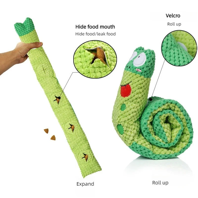 Durable Squeaky Dog Puzzle Toy – Plush Snail Feeder Toy
