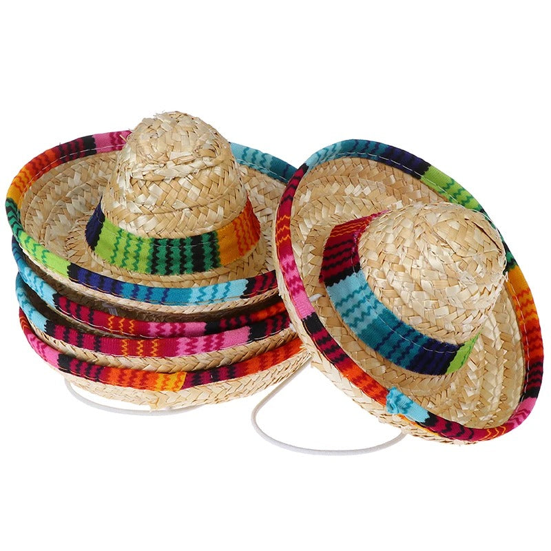 Colorful Pet Straw Hat – Dog Cat Sombrero for Beach Party