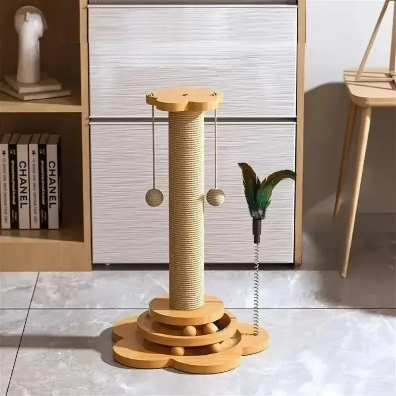 Durable Sisal Cat Scratcher Toy with Turntable & Wood Base