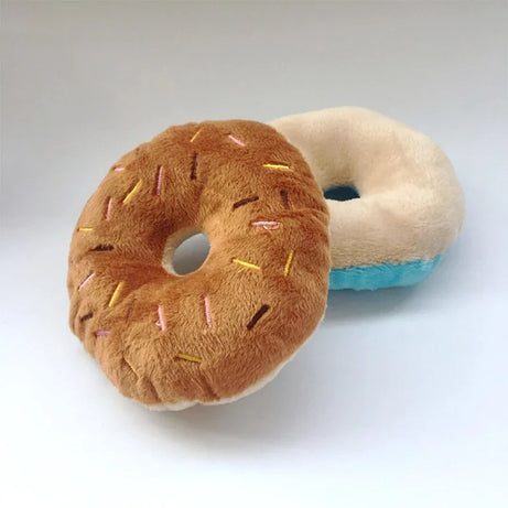 Soft Plush Donut Dog Toy with Squeaker – Cute & Chewy Fun