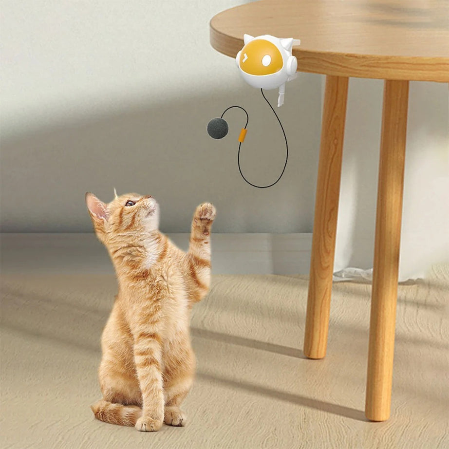 White Electric Cat Toy with Replaceable Hair Ball, Clip-On