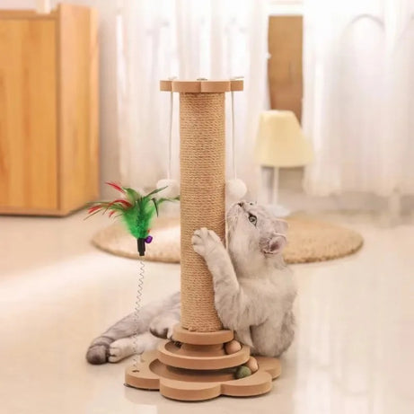 Durable Sisal Cat Scratcher Toy with Turntable & Wood Base