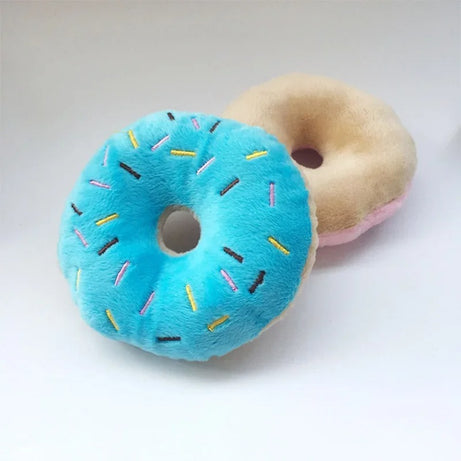 Soft Plush Donut Dog Toy with Squeaker – Cute & Chewy Fun