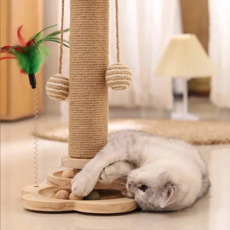 Durable Sisal Cat Scratcher Toy with Turntable & Wood Base
