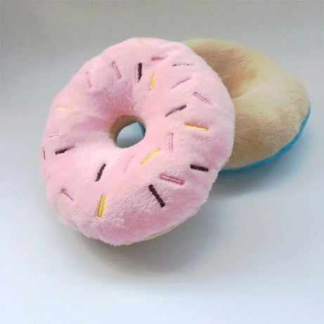Soft Plush Donut Dog Toy with Squeaker – Cute & Chewy Fun