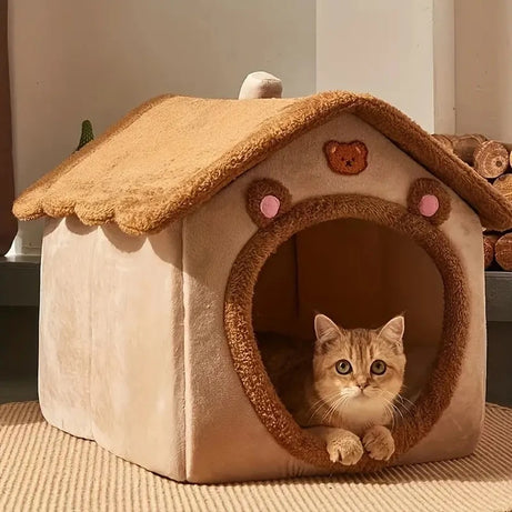 Foldable Cat Dog Bed House – Washable Pet Cave Sofa