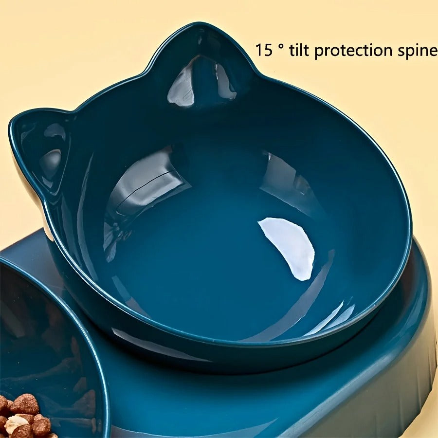 3-in-1 Tilted Cat Bowl Set with Water Feeder & Bottle
