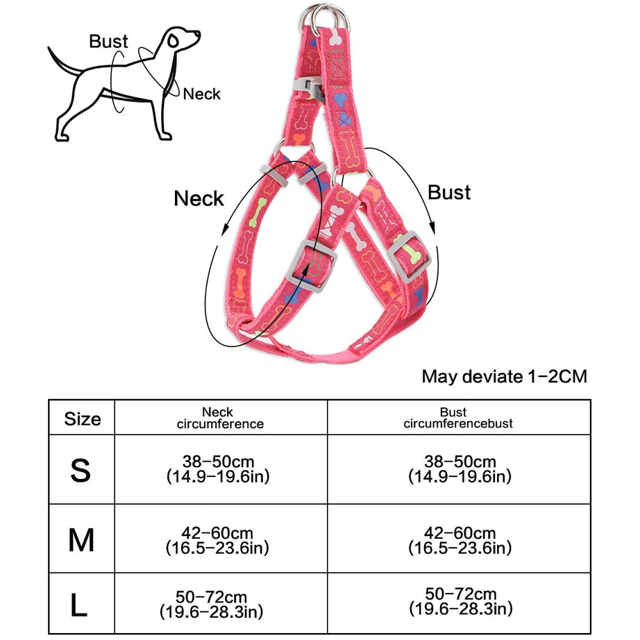 Colorful Bone Print Dog Harness – Indoor & Outdoor Use