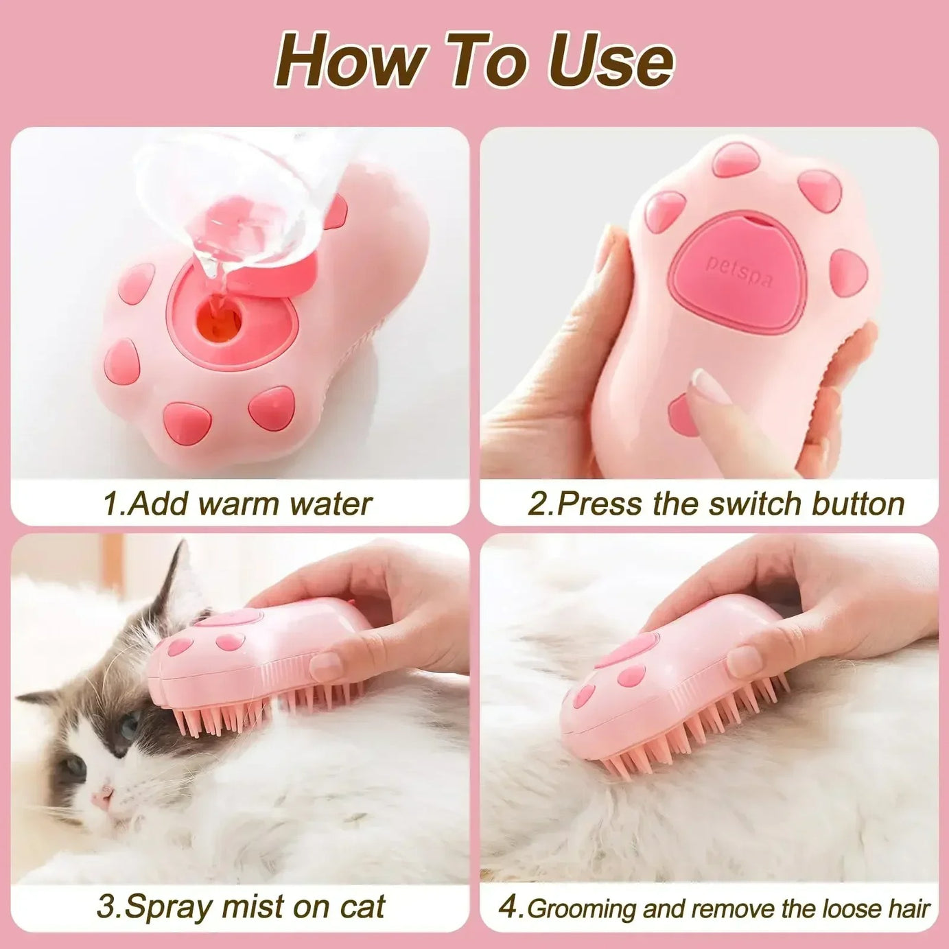 3-in-1 Pet Grooming Brush: Steam, Massage & Hair Removal