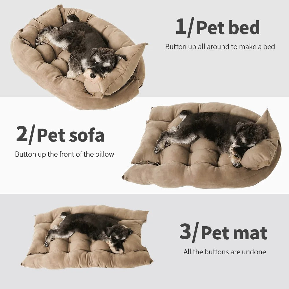 3-in-1 Dog Cat Bed Sofa Mat – Warm Winter Pet Cushion Nest