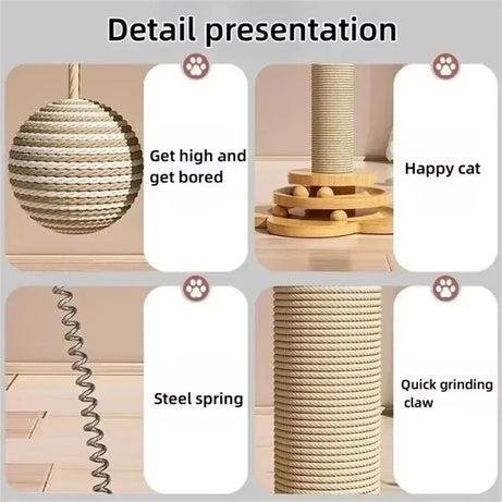 Durable Sisal Cat Scratcher Toy with Turntable & Wood Base