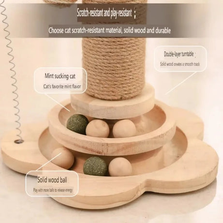 Durable Sisal Cat Scratcher Toy with Turntable & Wood Base