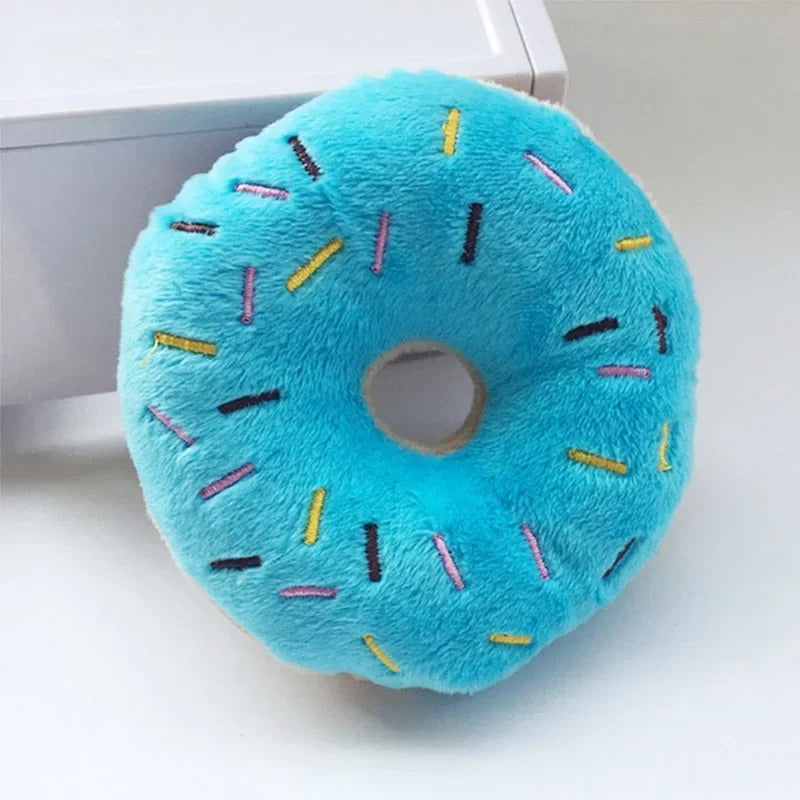 Soft Plush Donut Dog Toy with Squeaker – Cute & Chewy Fun