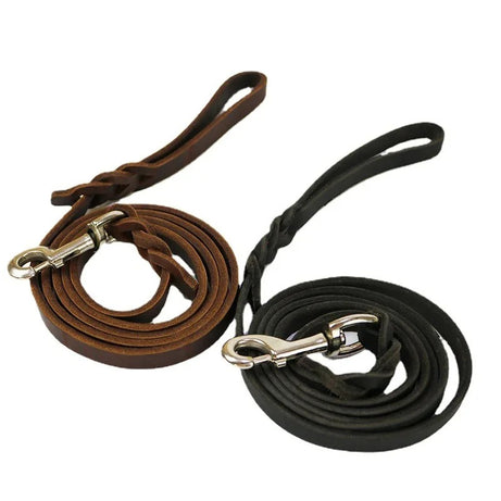 Genuine Leather Dog Leash – Braided Long Lead for Medium/Large