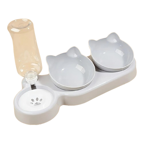 3-in-1 Tilted Cat Bowl Set with Water Feeder & Bottle