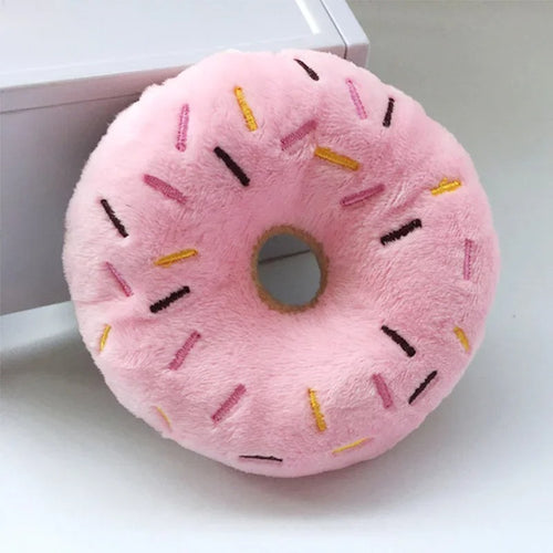 Soft Plush Donut Dog Toy with Squeaker – Cute & Chewy Fun