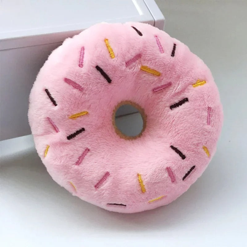 Soft Plush Donut Dog Toy with Squeaker – Cute & Chewy Fun
