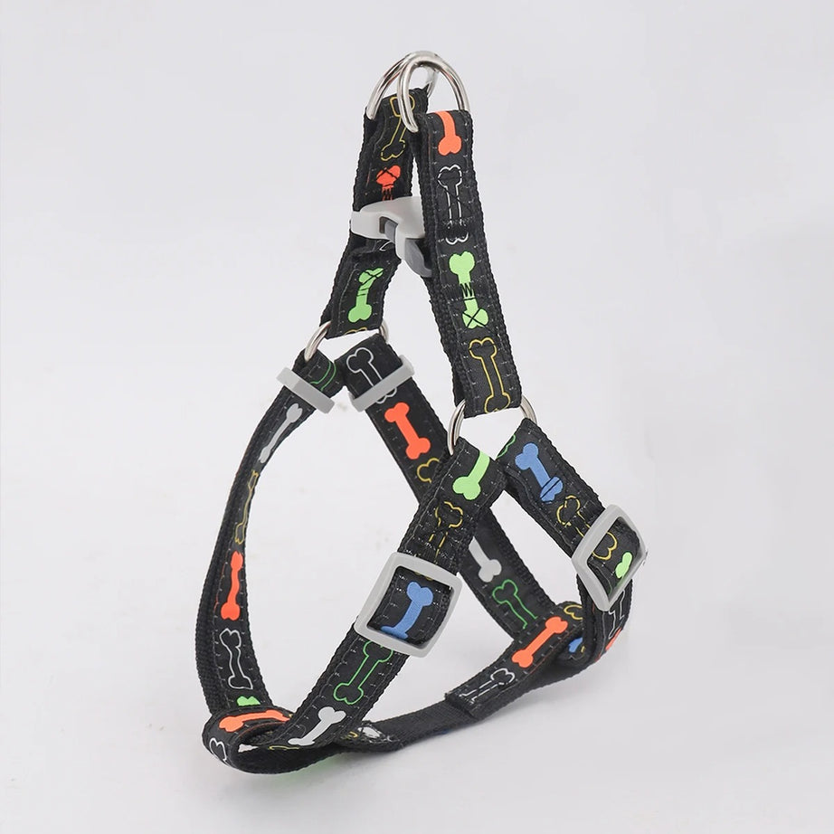 Colorful Bone Print Dog Harness – Indoor & Outdoor Use