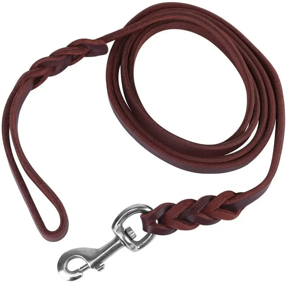 Genuine Leather Dog Leash – Braided Long Lead for Medium/Large