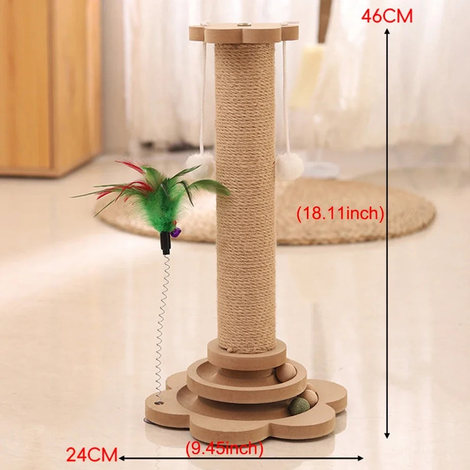 Durable Sisal Cat Scratcher Toy with Turntable & Wood Base