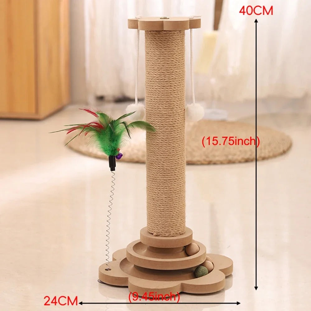 Durable Sisal Cat Scratcher Toy with Turntable & Wood Base