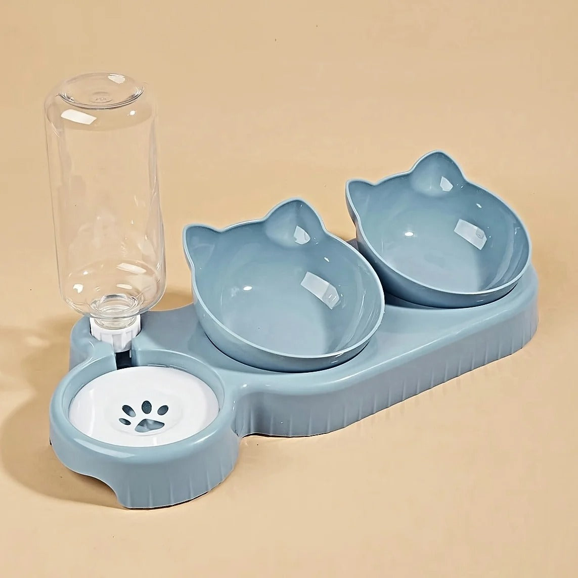 3-in-1 Tilted Cat Bowl Set with Water Feeder & Bottle