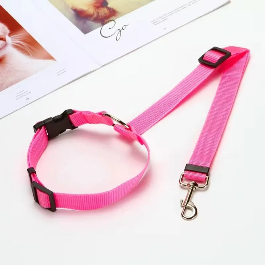 2-in-1 Dog Car Seat Belt & Leash – Adjustable Nylon Strap